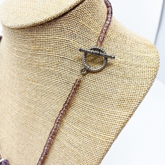 Purple ceramic cross pendant on beaded chain - Picture 6 of 8